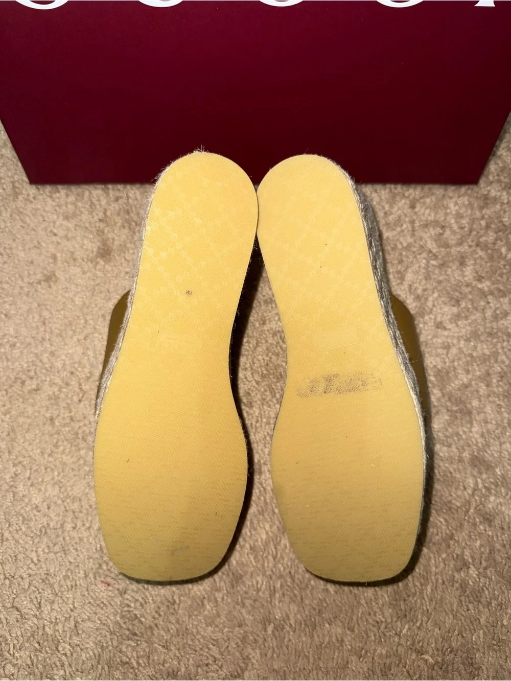 Gucci Mustard Leather GG Espadrille Wedge Slides